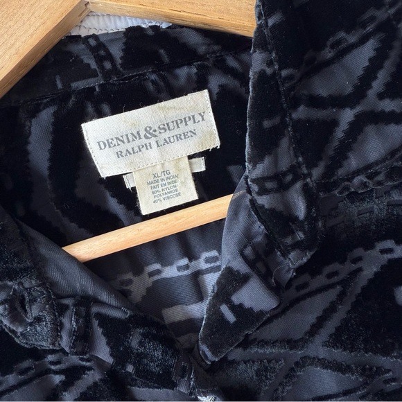 Denim & Supply Ralph Lauren – Black Burnout Velvet Boyfriend Shirt - Picture 4 of 12
